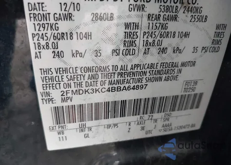 2011 Ford Edge Limited from USA, damaged, VIN 2FMDK3KC4BBA64897